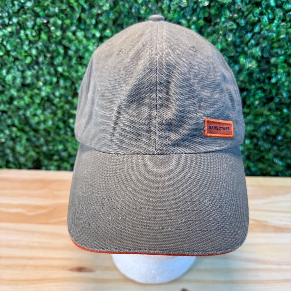 Y2K Structure Cotton Military Green Hat Cap One Size OSFA Leather Strap